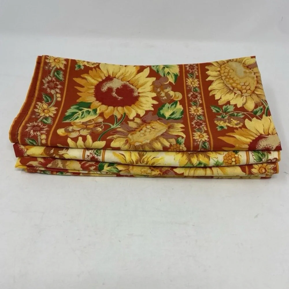 Vtg Handmade Sunflower Cloth Napkin SET‎ of 5 Fall Harvest Autumn 23 x 23